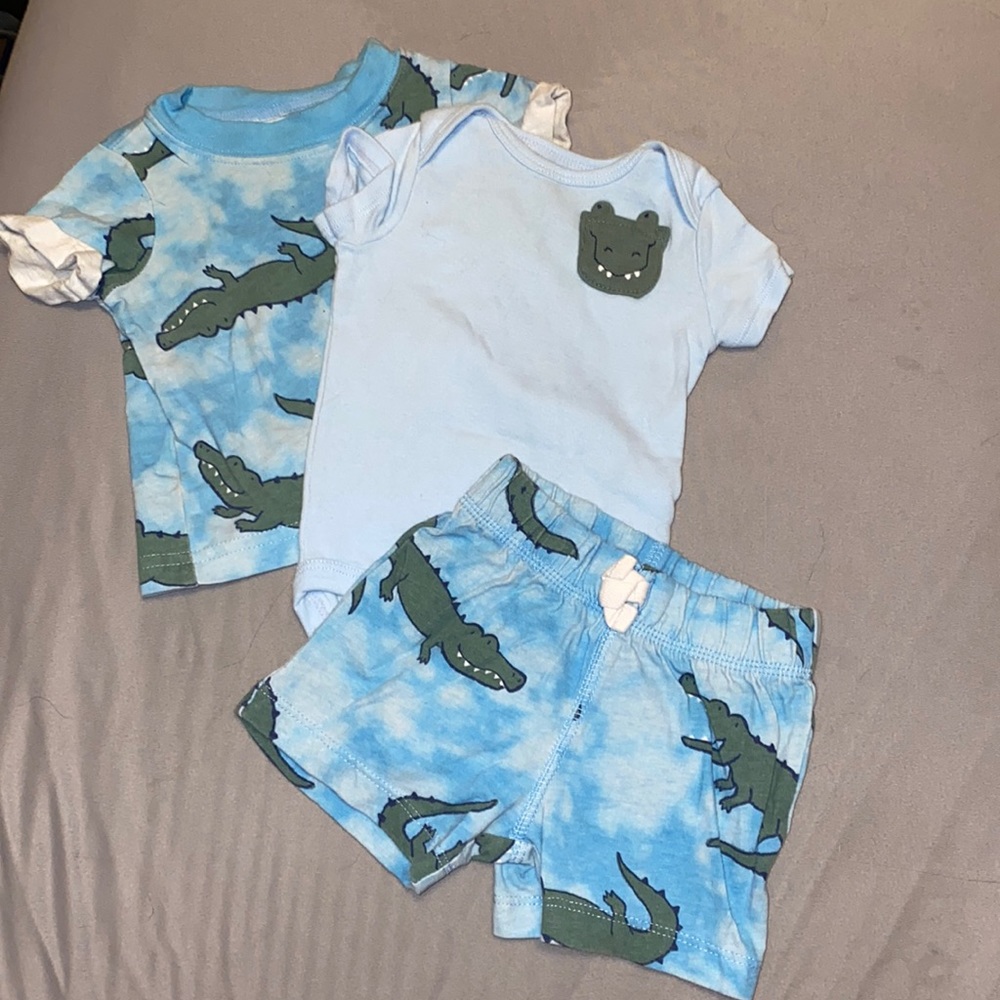 Set of 3; shirt, onesie, and shorts matching set